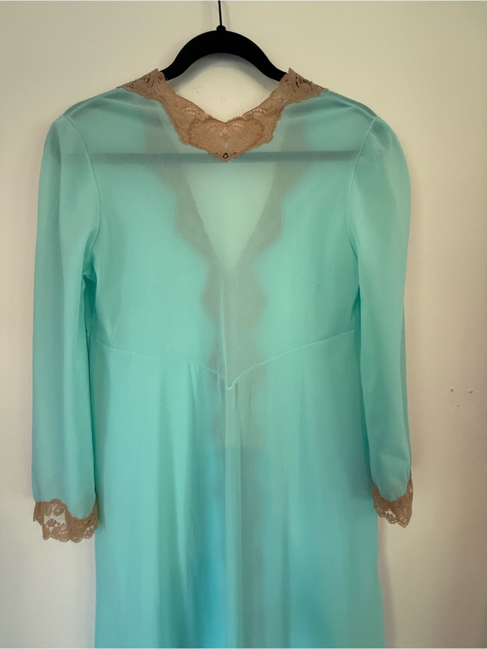 Vintage Emilio Pucci Aqua Nightgown and Robe Set with Tan Lace - Picture 8 of 16
